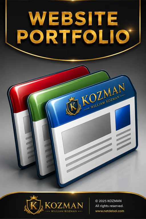 Net Del Sol website portfolio service pillar showing premium portfolio website panels.