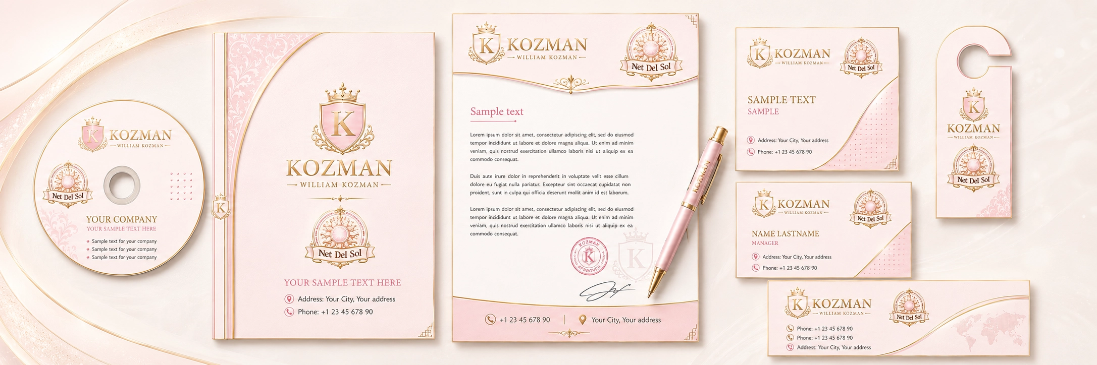 Net Del Sol premium company branding and corporate identity design slide in pink style