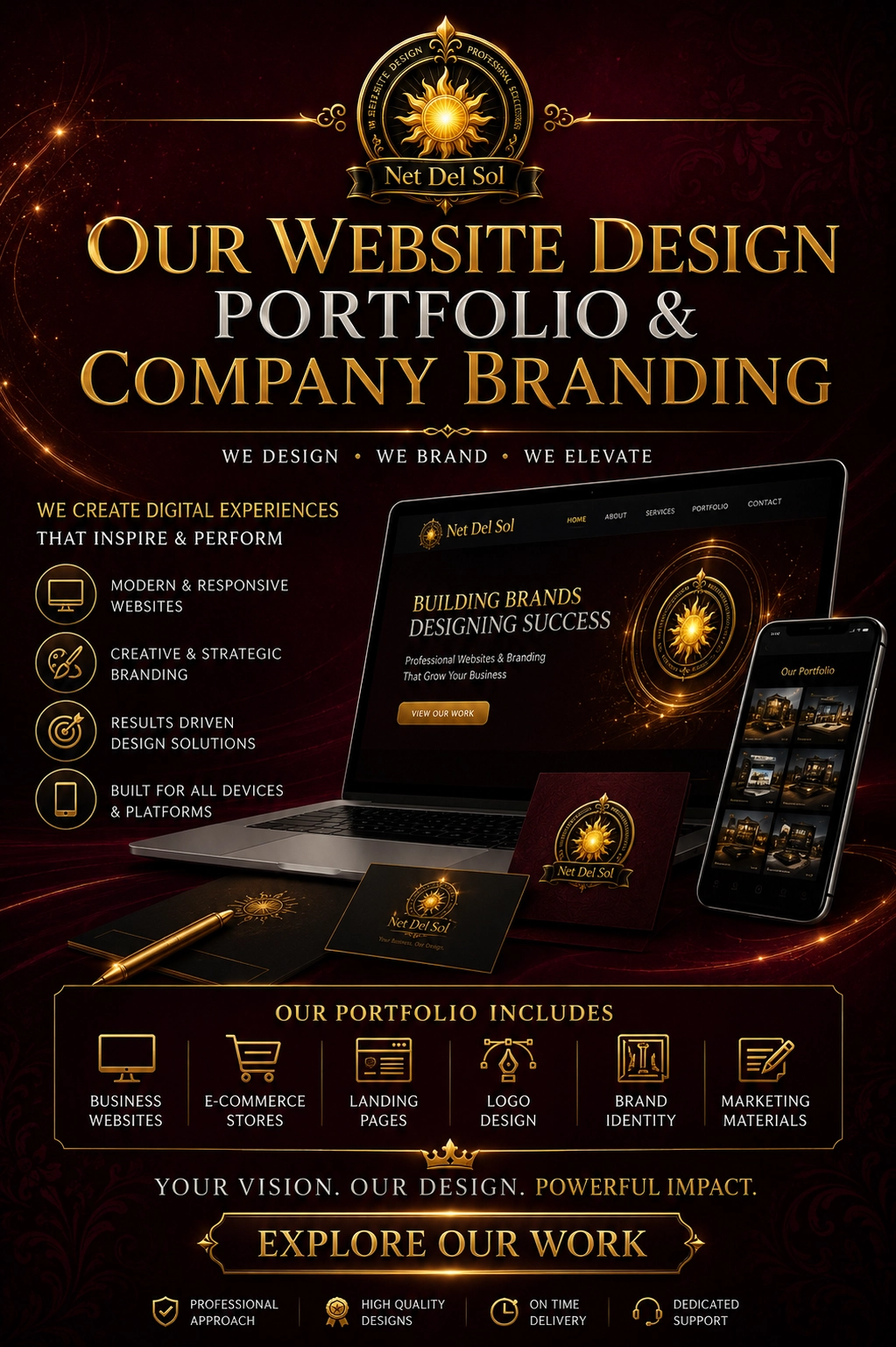 Net Del Sol master portfolio image showing website design and company branding presentation