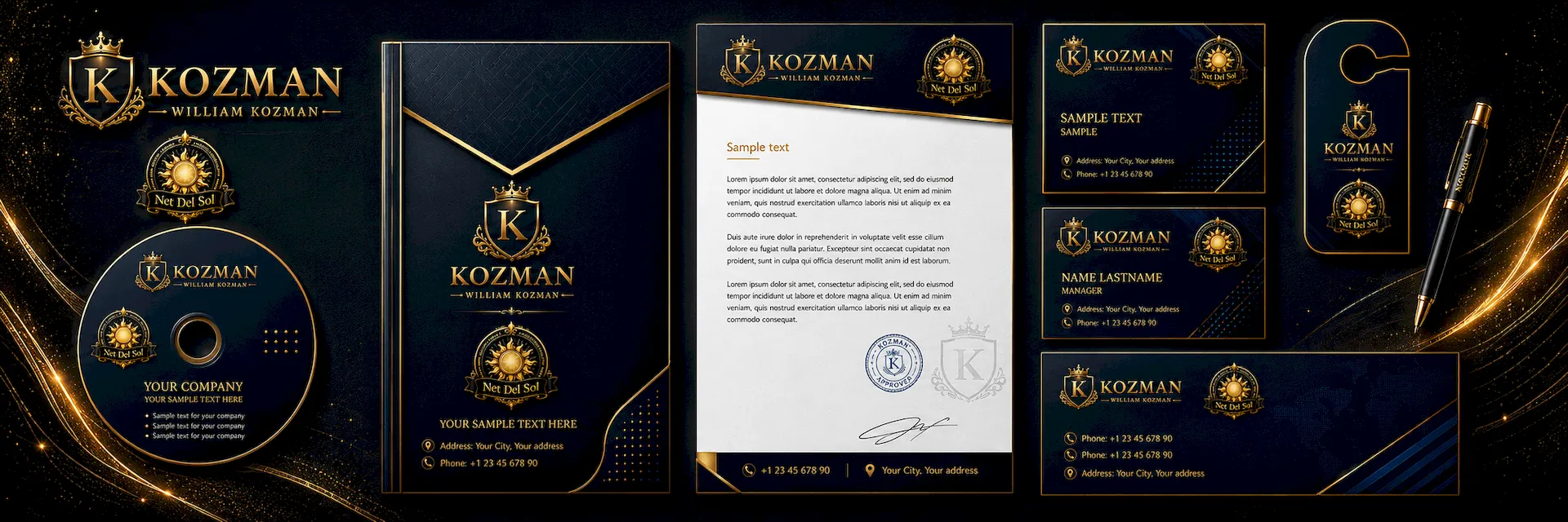 Net Del Sol premium company branding and corporate identity design slide in blue style