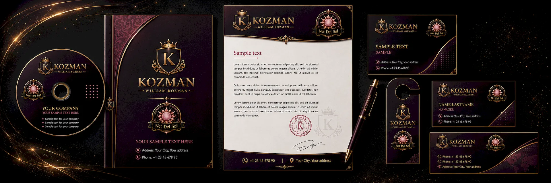 Net Del Sol premium company branding and corporate identity design slide in violet style