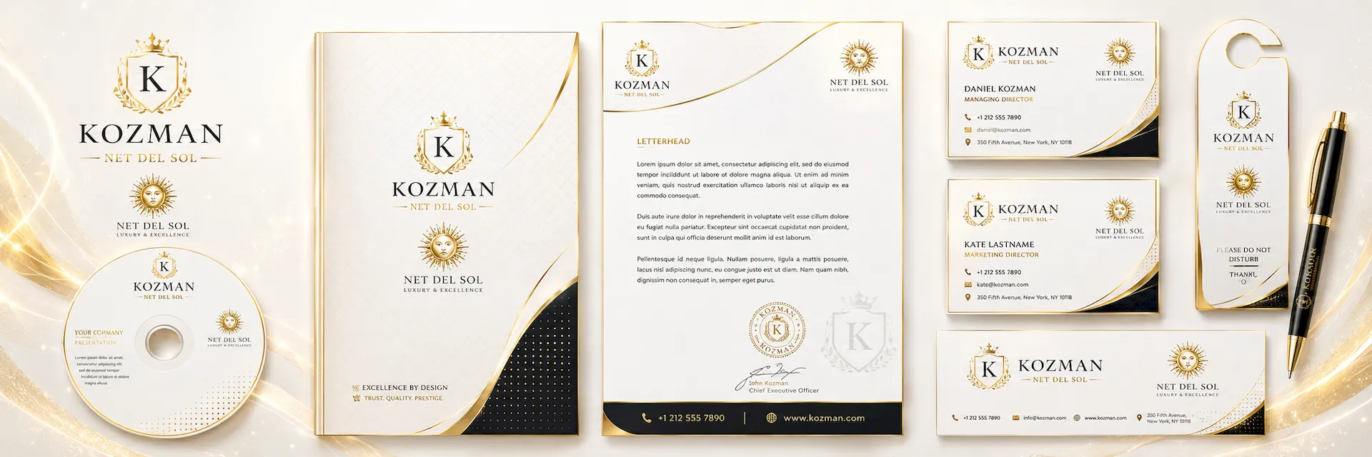 Net Del Sol premium company branding and corporate identity design slide in white style