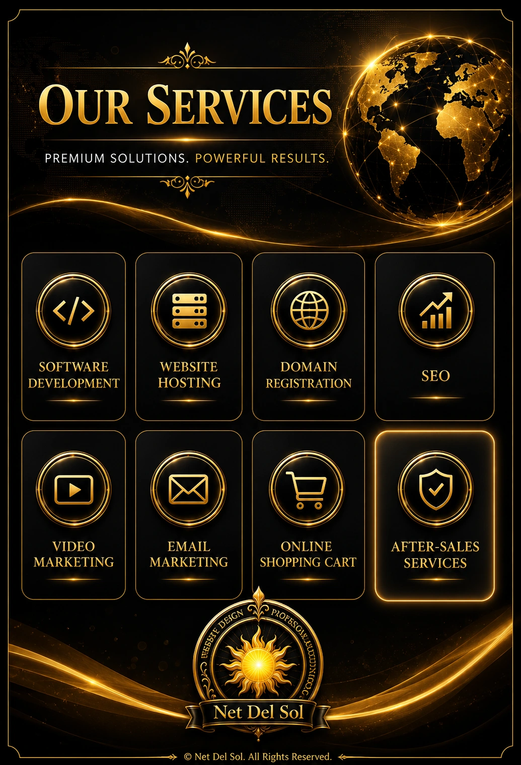 Net Del Sol our services overview with software development hosting SEO and support