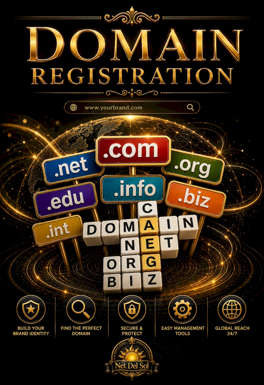 Domain registration services for .com, .net, .org, .info, .biz and other domain names by Net Del Sol