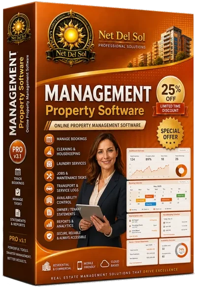 Net Del Sol property management software box artwork for real estate management solutions