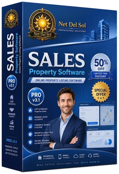 Property listing software sales interface artwork from Net Del Sol